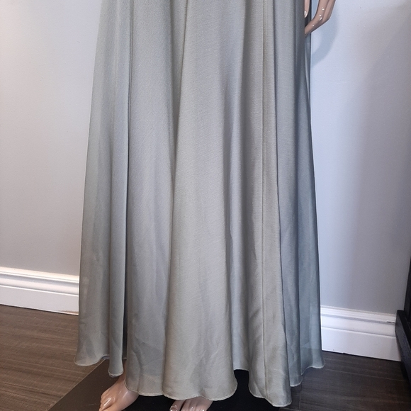 Vintage Joseph Ribkoff Halter Dress Sage Green Gold Crochet Maxi Sleeveless Gown - Picture 3 of 16